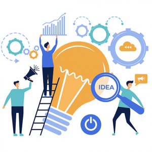 ilustração de funcionários montando ideias de como vender serviços pela internet