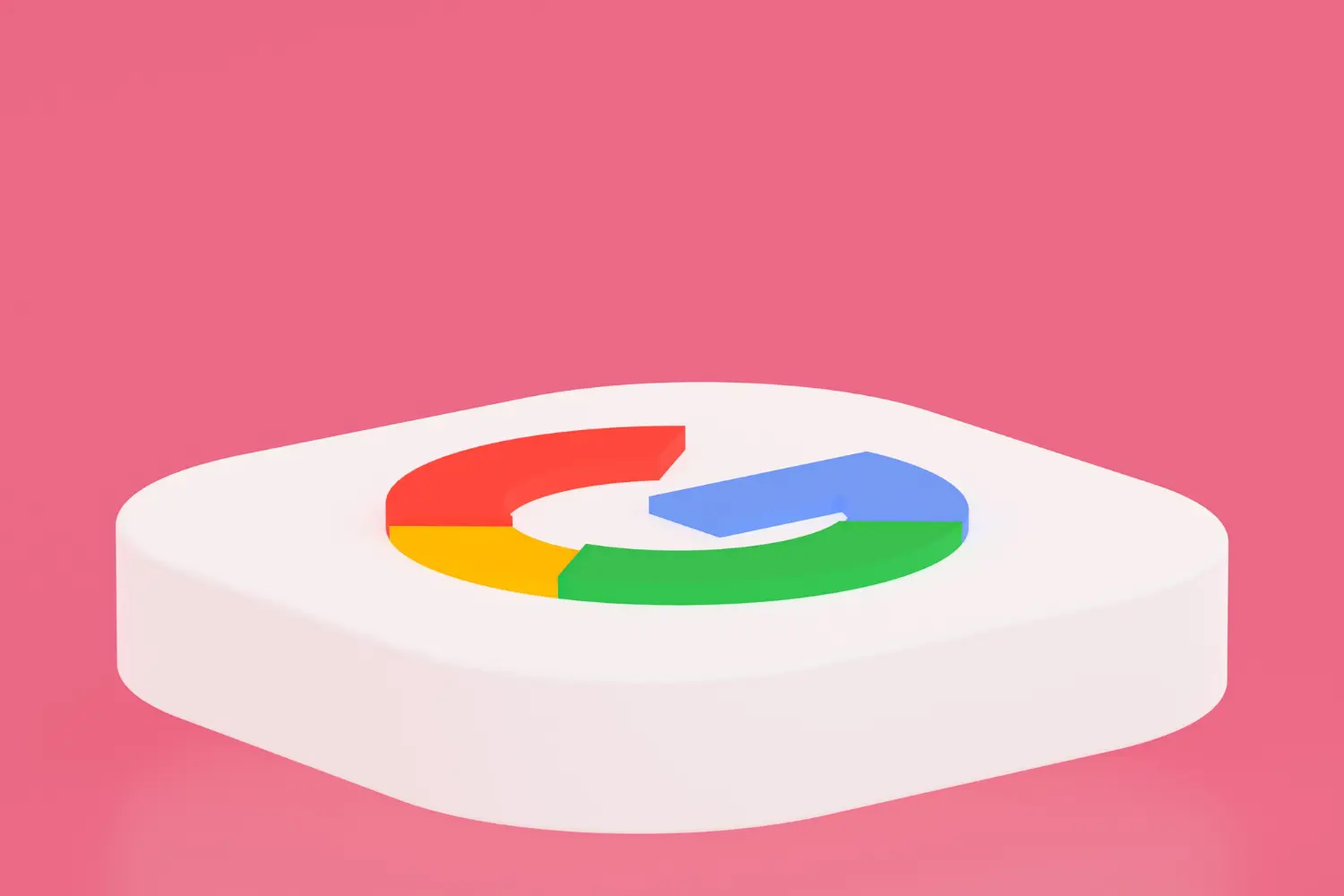 logo do Google em 3D e uma cor rosa como plano de fundo