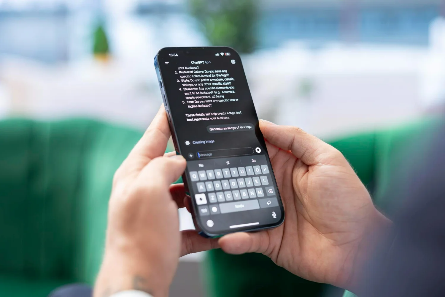 Pessoa usando smartphone com tela aberta no SearchGPT